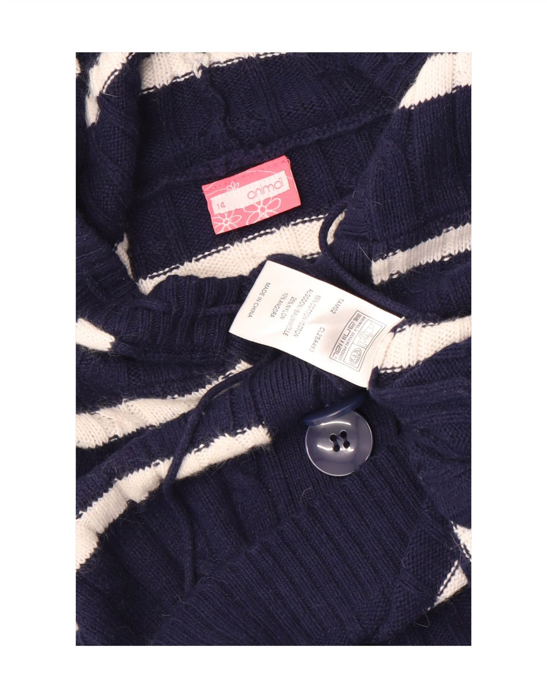 Animal Mujer Botón Cuello Jersey Suéter UK 40 Mediano Azul Marino Rayas