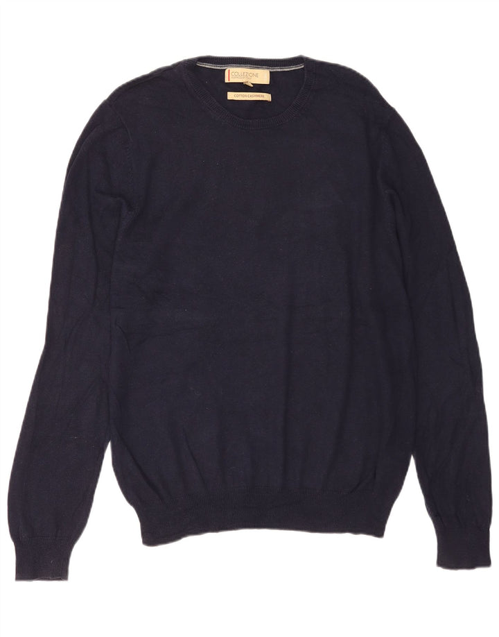Marks & Spencer Jersey de cuello redondo para hombre de algodón azul marino mediano