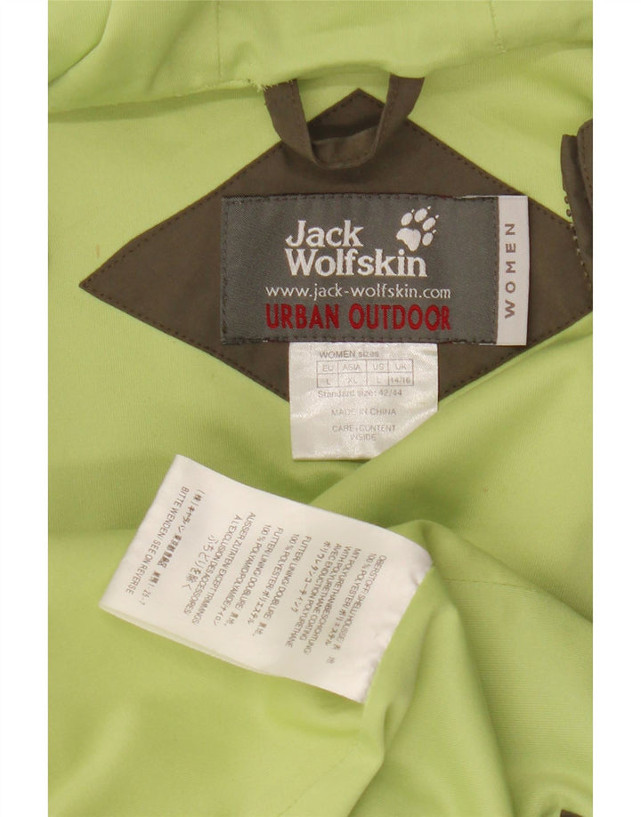 Jack Wolfskin Chaqueta impermeable con capucha para mujer UK 14/16 Large Caqui Poliéster