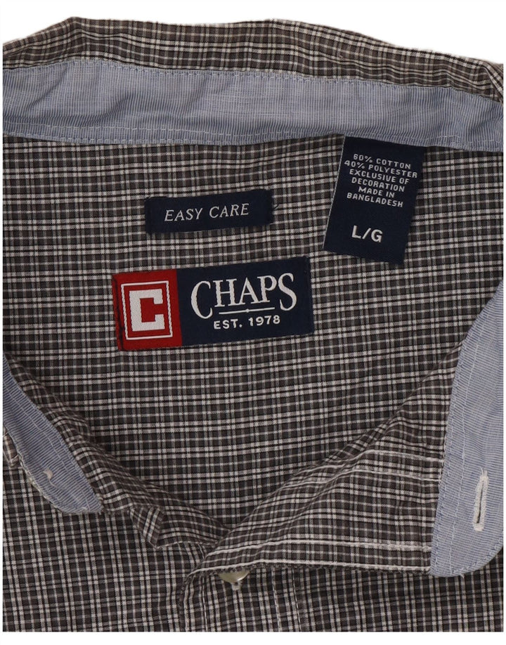 Chaps Camisa de manga corta para hombre de fácil cuidado, algodón a cuadros gris grande