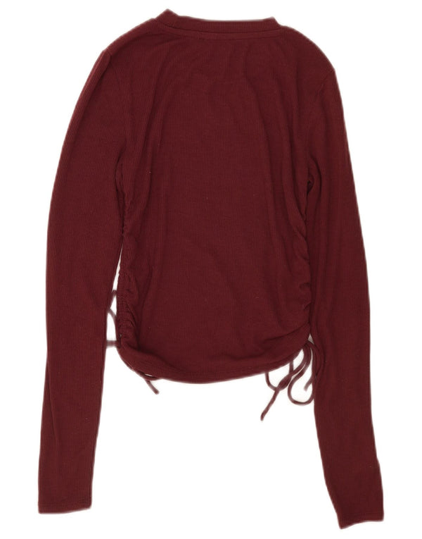 Zara Mujer Crop Top Manga Larga UK 10 Small Borgoña Poliéster