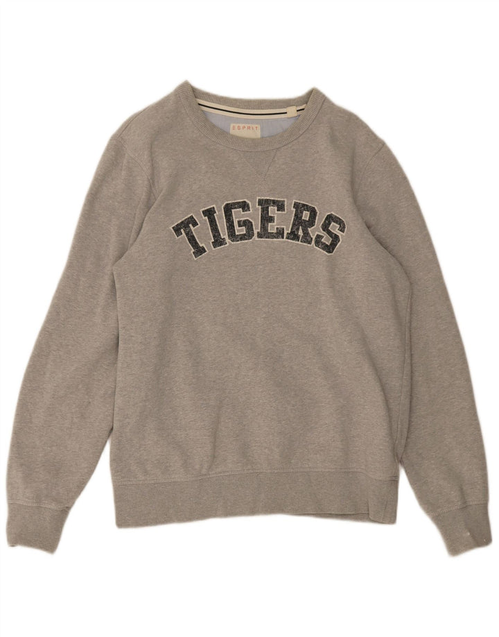 Esprit Sudadera con estampado gráfico para hombre, jersey grande de algodón moteado en gris