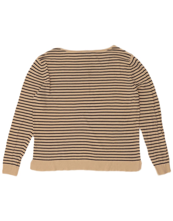 Zara Mujer Top Extragrande Manga Larga UK 10 Small Beige Rayas Náutico