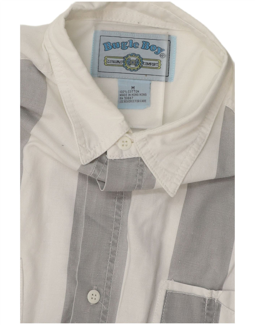 BUGLE BOY Camisa de manga corta para hombre de algodón a rayas blancas medianas