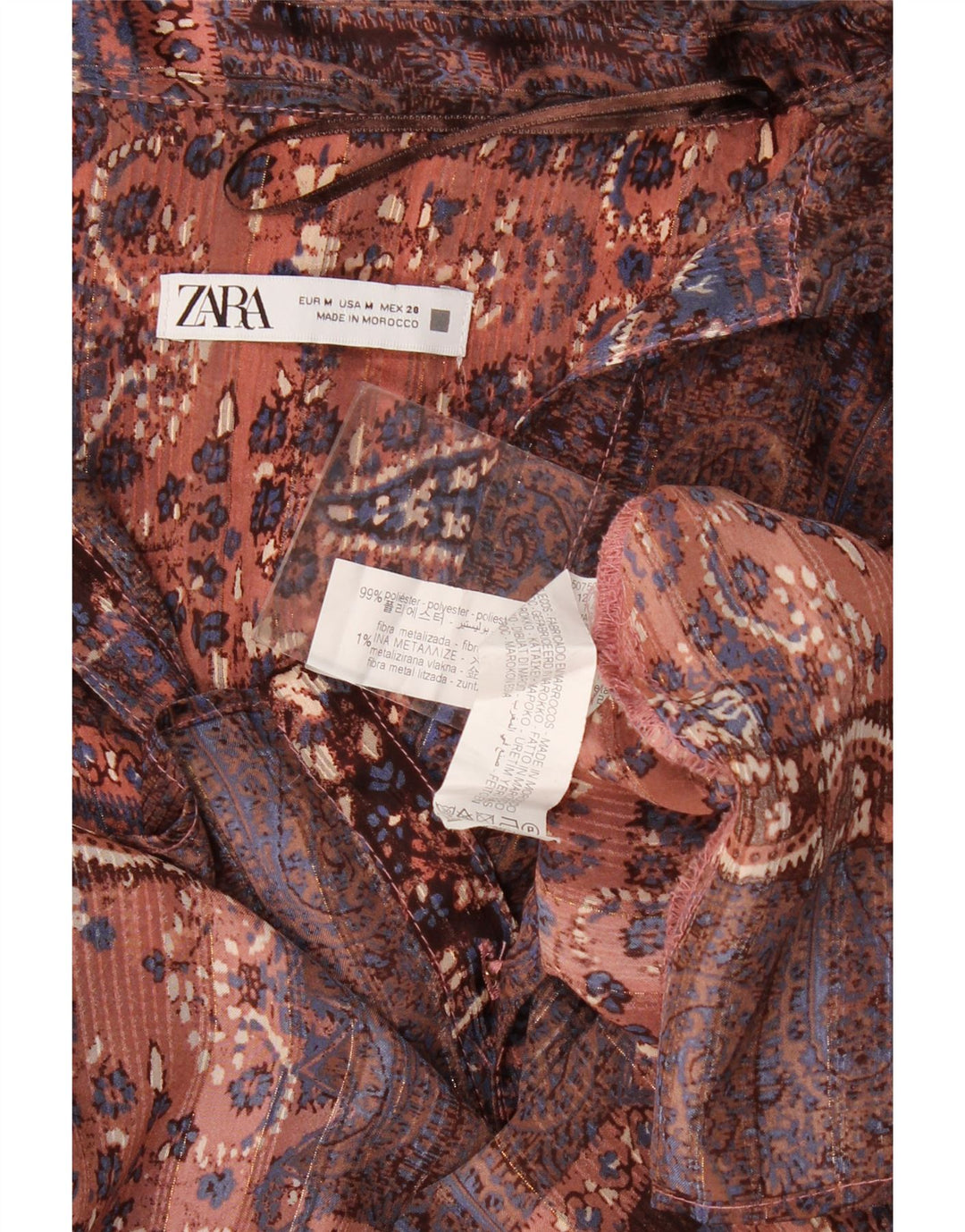 Zara Blusa camisera extragrande para mujer UK 44 Mediana Paisley multicolor