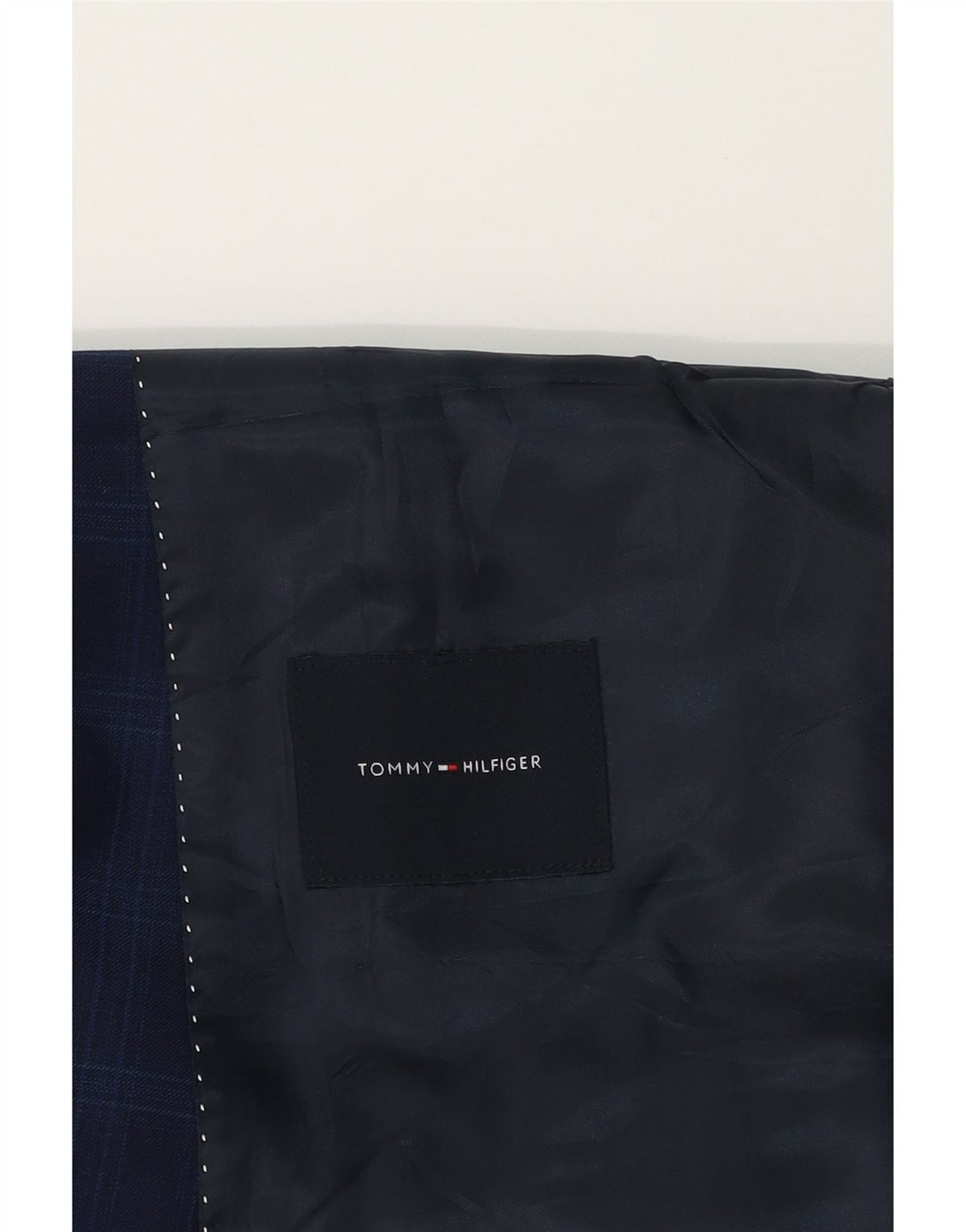 TOMMY HILFIGER Mens 2 Button Blazer Jacket UK 42 XL Navy Blue Check Wool Vintage Tommy Hilfiger and Second-Hand Tommy Hilfiger from Messina Hembry 