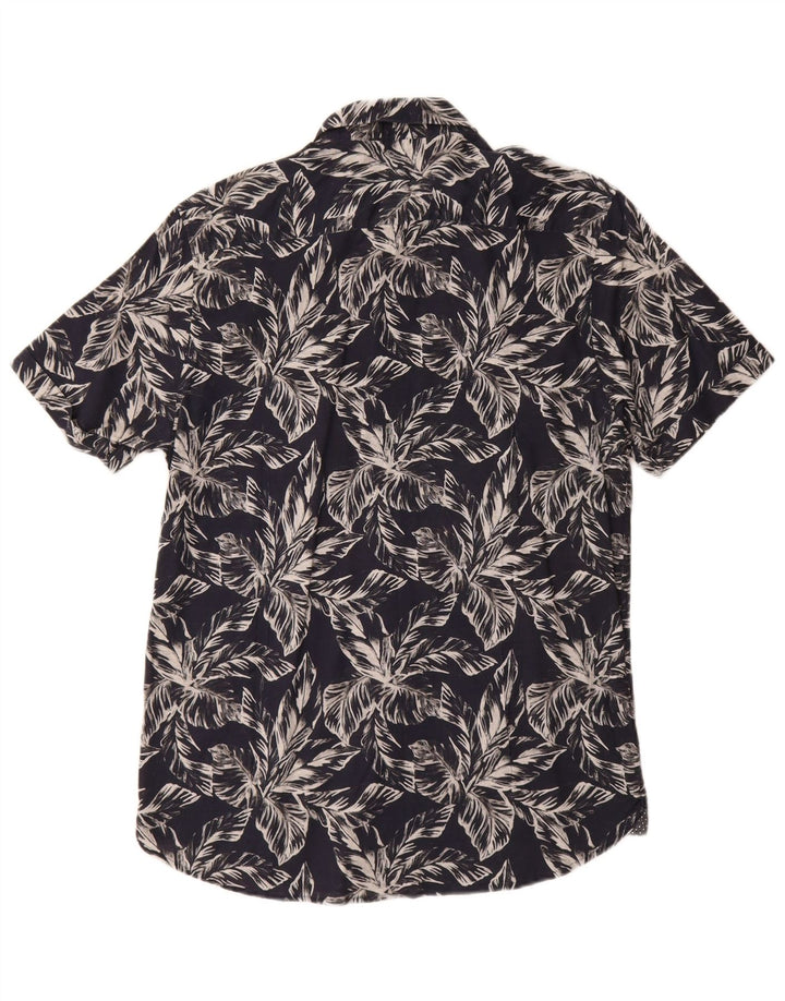 Ted Baker Camisa de manga corta para hombre Talla 3 Mediana Azul marino Algodón floral