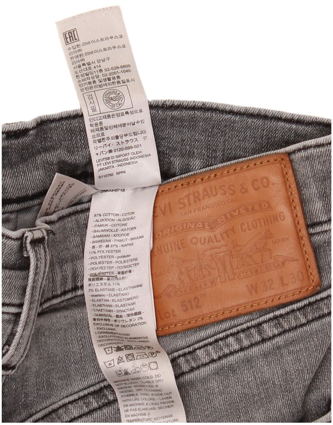 Levi's Hombre 512 Slim Tapered Jeans W32 L30 Algodón Gris