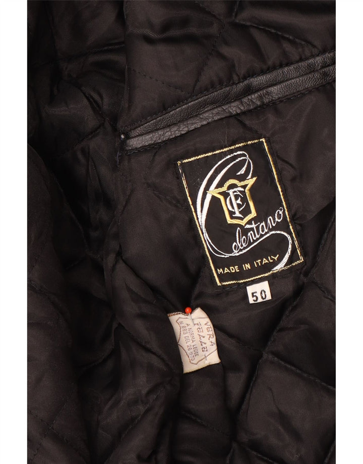 Chaqueta de cuero vintage para hombre IT 50 cuero negro grande