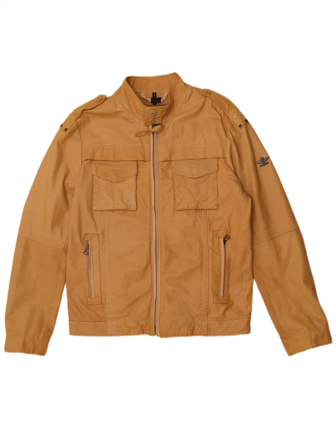 Dekker Chaqueta de cuero militar para hombre UK 38 Medium Beige