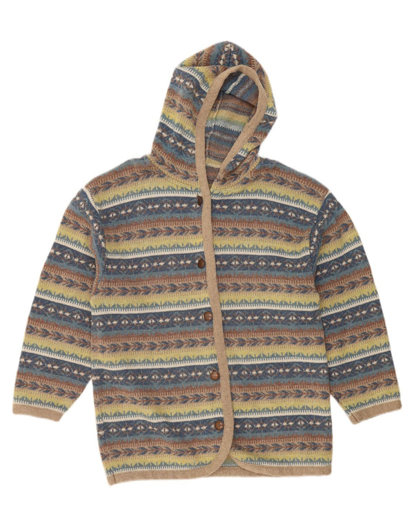 Vintage mujer con capucha Cardigan suéter Reino Unido 18 XL rayas multicolores