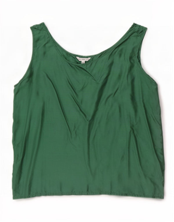 Vintage mujer blusa sin mangas Top Reino Unido 22 3XL seda verde