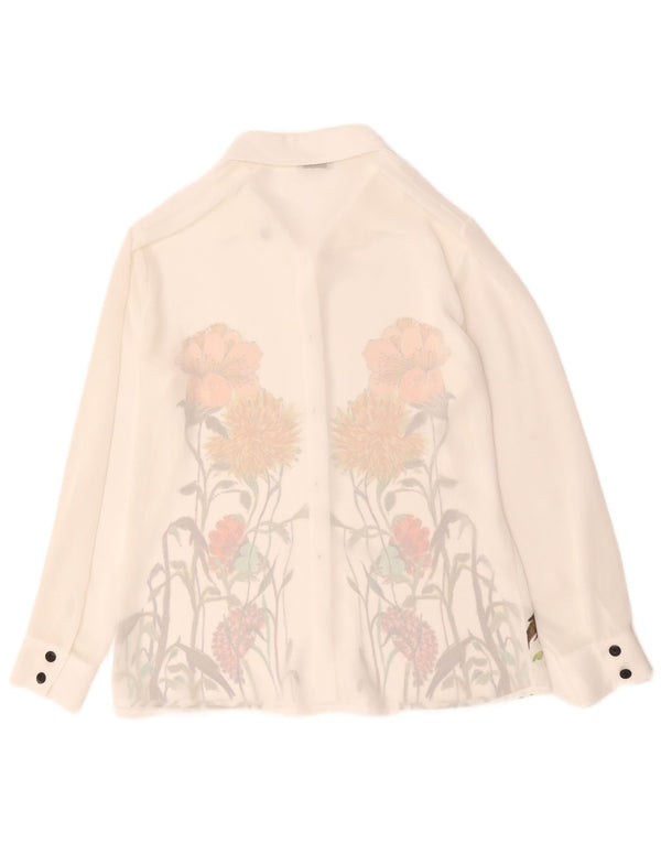 Vintage mujer camisa blusa Reino Unido 14 grande blanco floral