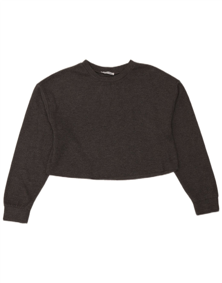 Zara Mujer Trafaluc Crop Top Manga Larga UK 44 Poliéster Gris Medio