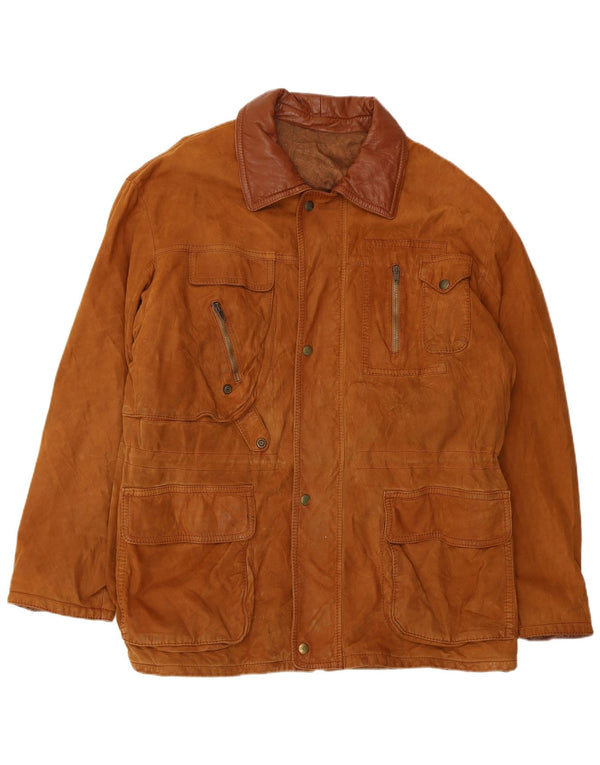Chaqueta de ante vintage para hombre IT 54 2XL cuero marrón