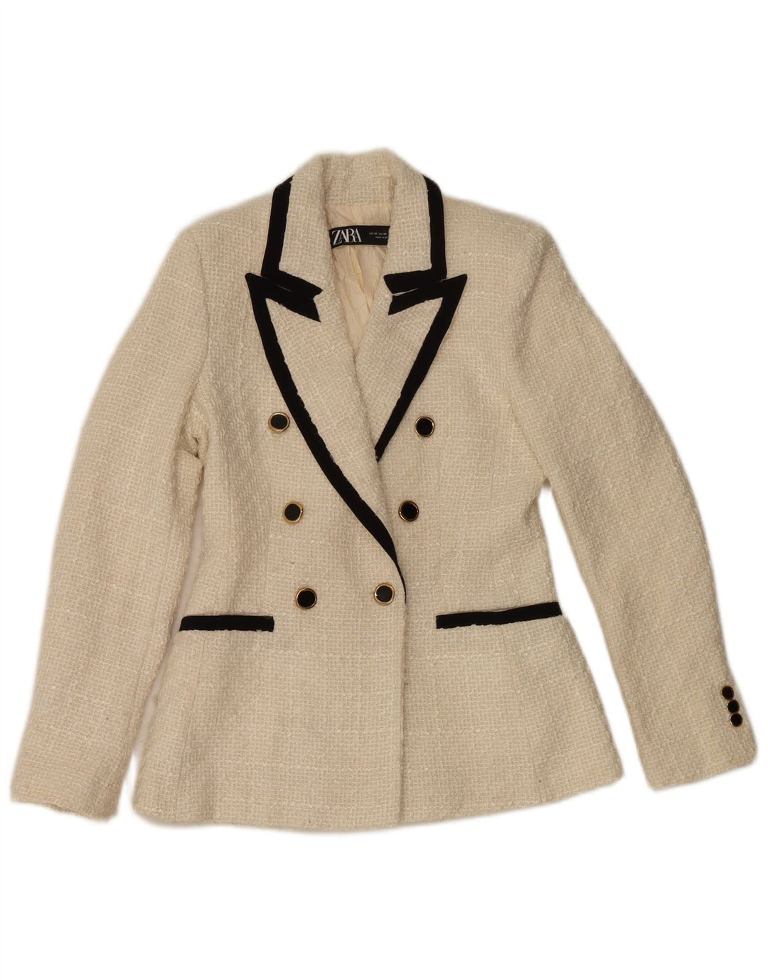 Zara Chaqueta Blazer De Doble Botonadura para Mujer UK 6 XS Off White Poliéster