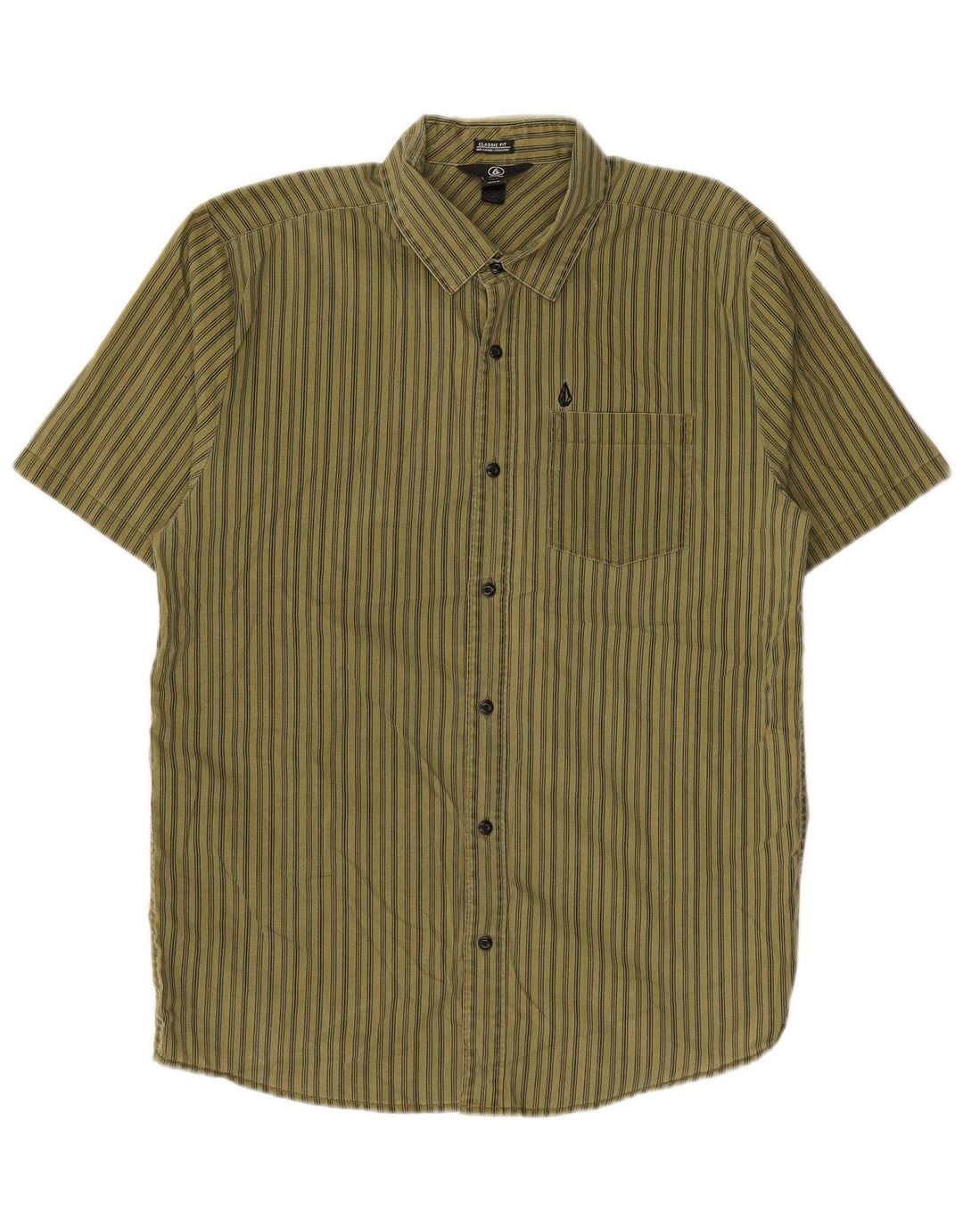 Camisa Volcom de manga corta de corte clásico de algodón a rayas color caqui medio para hombre