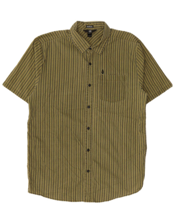 Camisa Volcom de manga corta de corte clásico de algodón a rayas color caqui medio para hombre