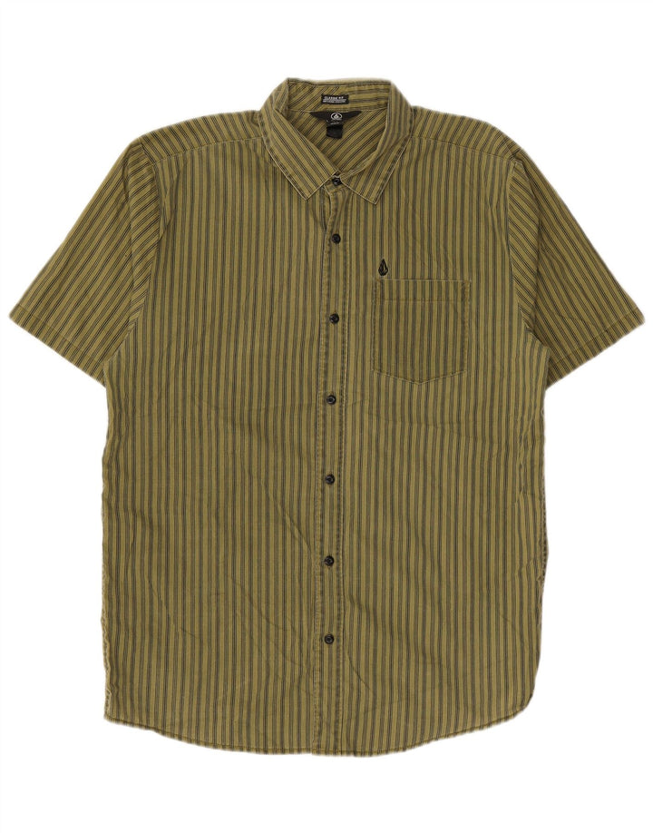Camisa Volcom de manga corta de corte clásico de algodón a rayas color caqui medio para hombre