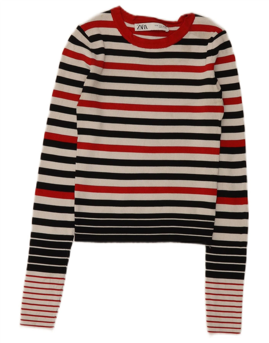 Zara Mujer Crop Top Manga Larga UK 8 Small Viscosa Rayas Multicolor