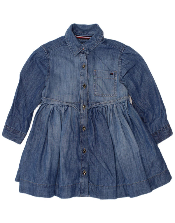 TOMMY HILFIGER Baby Girls Long Sleeve Denim Dress 18-24 Months Blue Cotton