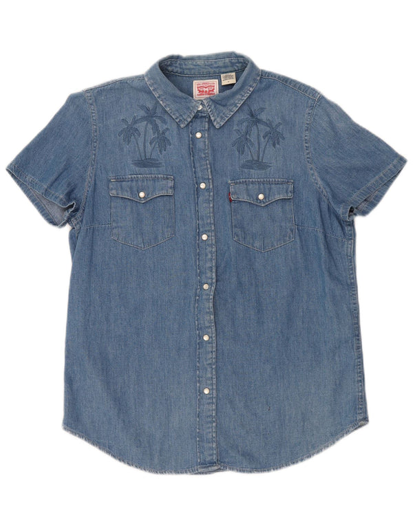 LEVI'S Camisa vaquera de manga corta gráfica para mujer UK 44 Algodón azul medio