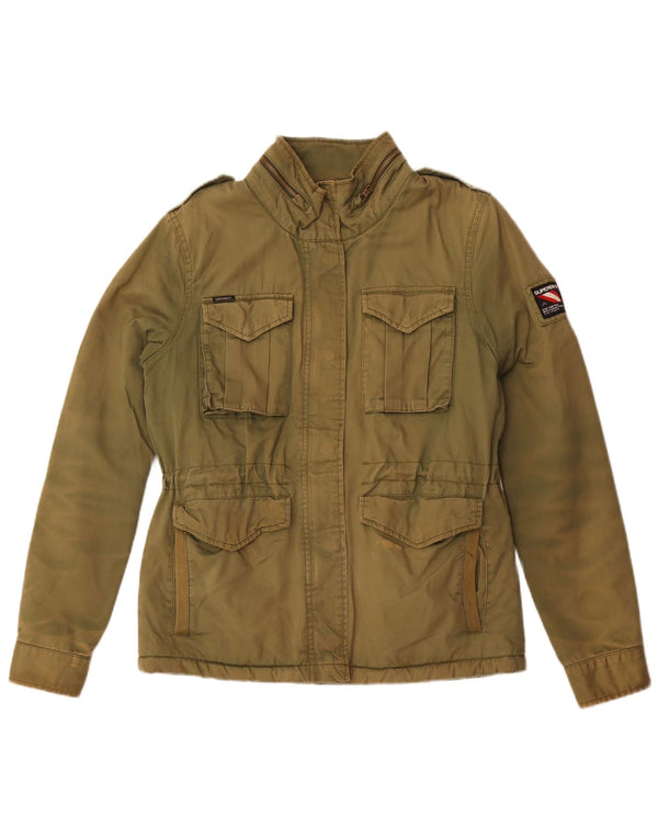 Superdry Chaqueta militar con capucha para mujer, talla 40, algodón caqui mediano