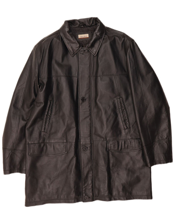 Abrigo de cuero vintage para hombre IT 56 3XL cuero negro