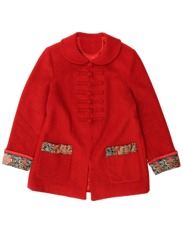 Vintage mujer abrigo Reino Unido 14 medio rojo Paisley