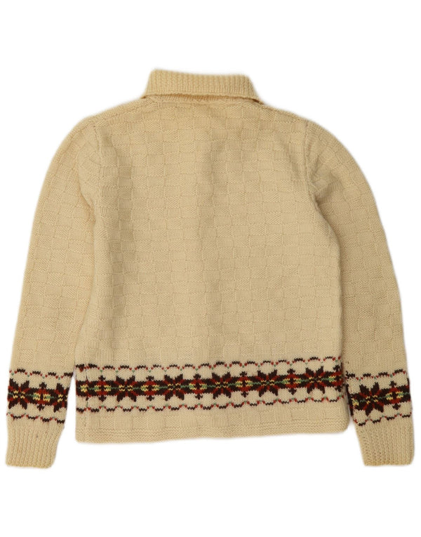 Vintage mujer Cardigan suéter Reino Unido 10 pequeño apagado blanco Fair Isle
