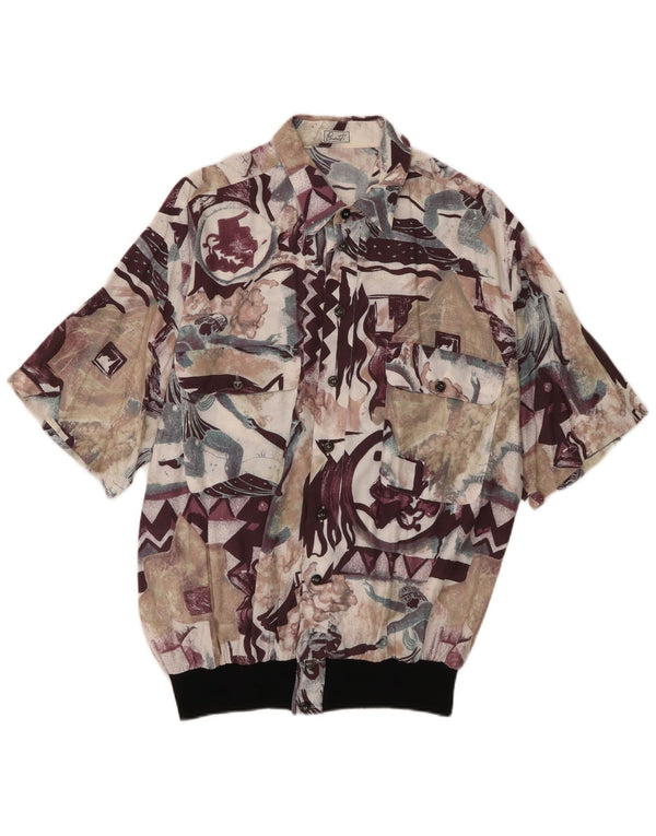 Vintage hombres patrón abstracto camisa de manga corta medio multicolor