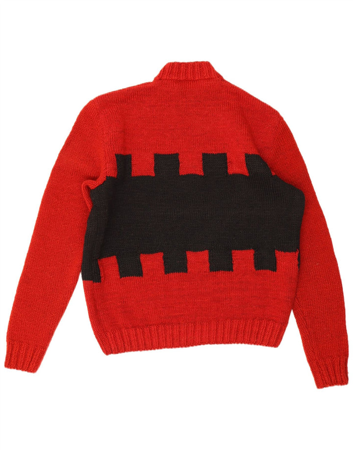 Vintage hombres tortuga cuello jumper suéter grande rojo geométrico