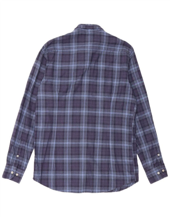 MASSIMO DUTTI Camisa Franela Hombre Mediana Azul Marino Cuadros Algodón
