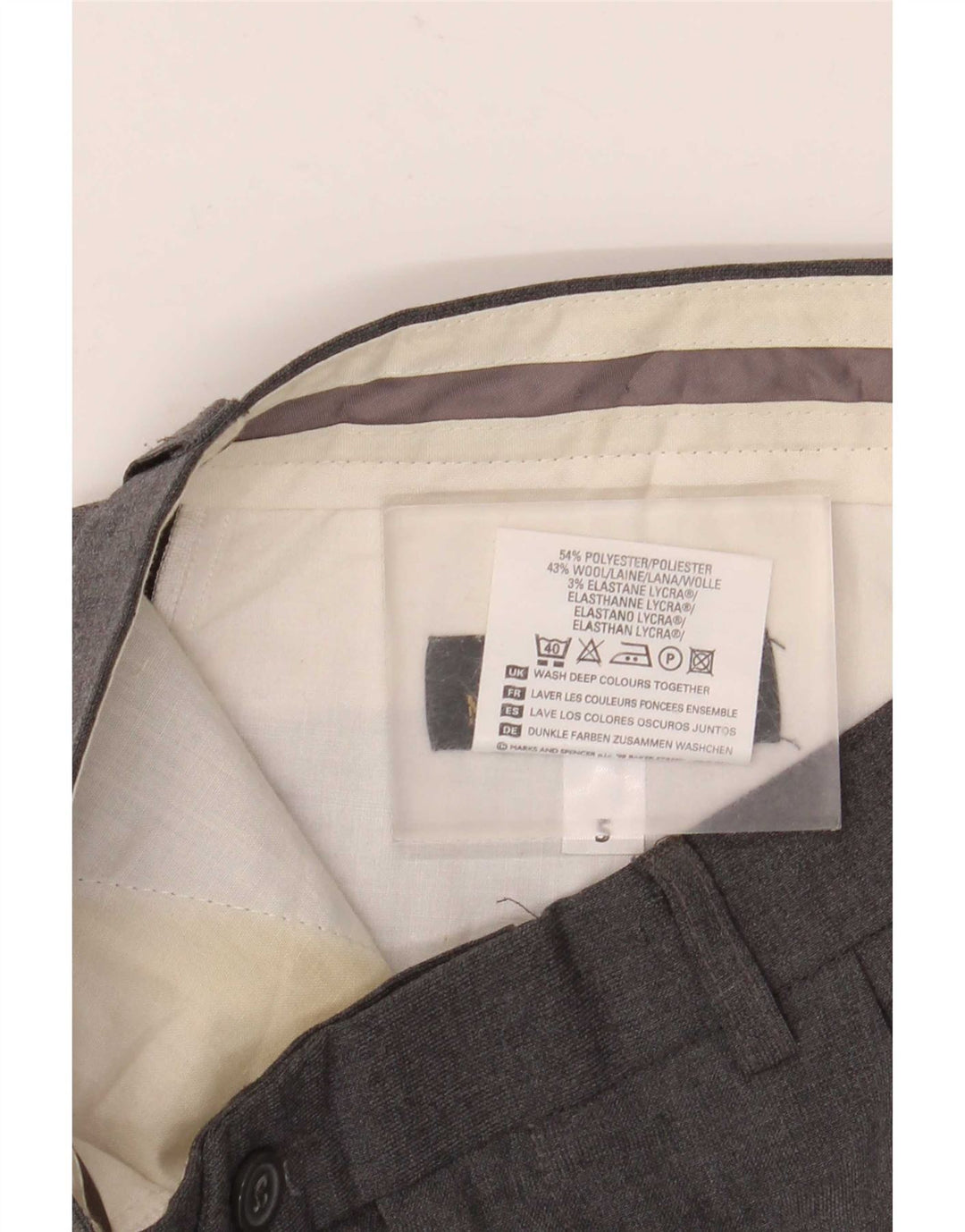 Marks & Spencer Pantalón de traje con pinzas para hombre W34 L31 Poliéster gris