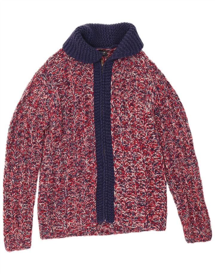 Vintage hombres Cardigan suéter pequeño rojo moteado lana