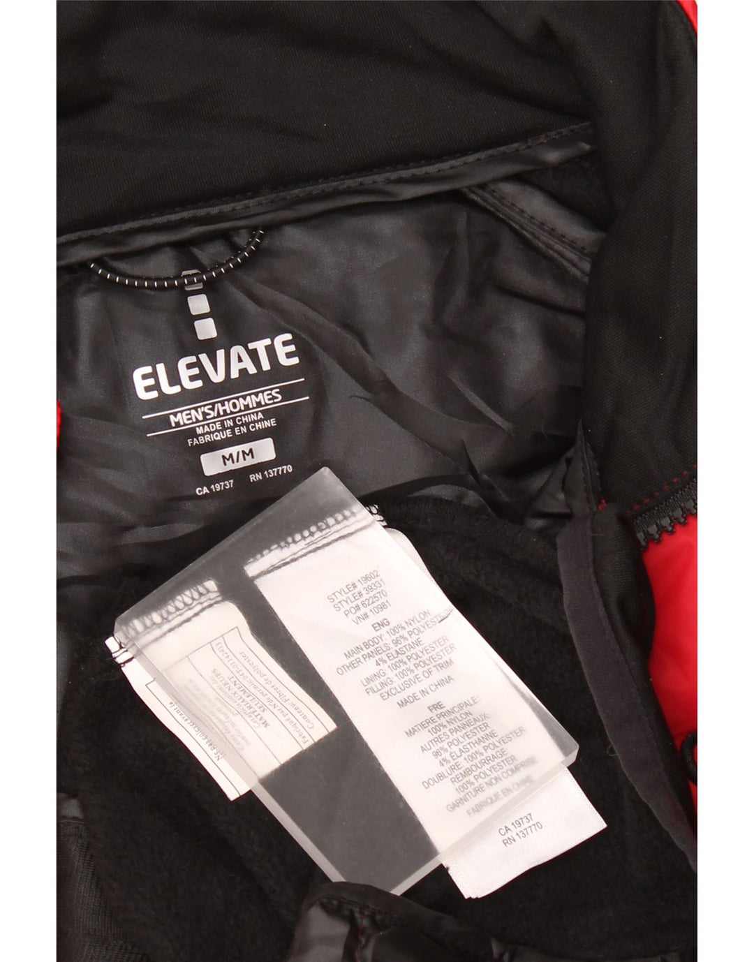 Elevate Chaqueta bomber acolchada con cremallera para hombre UK 38 Medium Red Colourblock Nylon