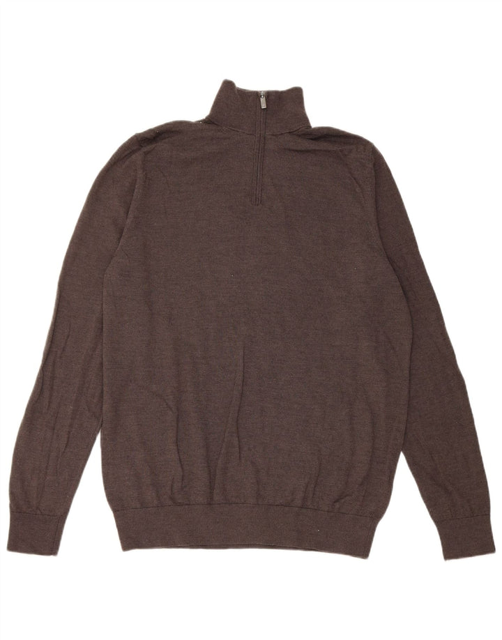 Marks & Spencer Suéter tipo jersey con cuello con cremallera y autógrafo para hombre, talla grande, marrón