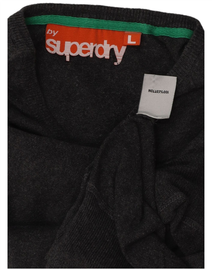 SUPERDRY Suéter tipo jersey con cuello en V para mujer UK 46 Large Grey Cotton