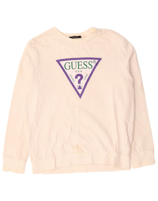 Guess Sudadera gráfica para mujer Jumper UK 14 Medium Off White Cotton