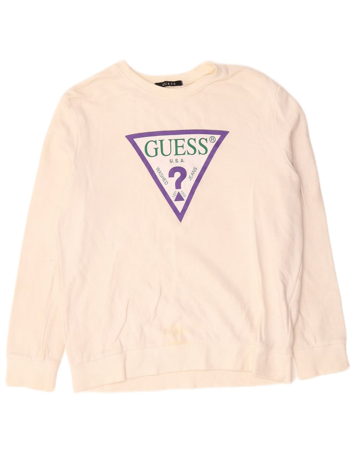 Guess Sudadera gráfica para mujer Jumper UK 14 Medium Off White Cotton