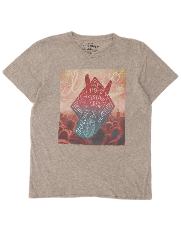Jack & Jones Hombre Camiseta Gráfica Top Gris Medio