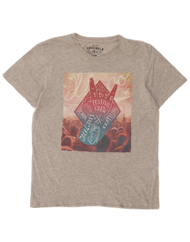 Jack & Jones Hombre Camiseta Gráfica Top Gris Medio