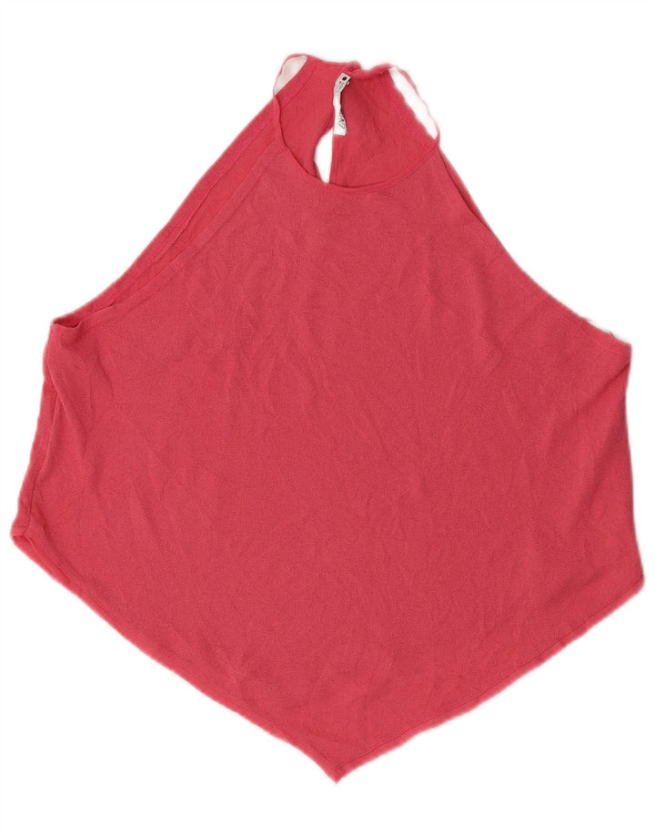 Zara Mujer Crop Halter Top UK 44 Poliéster Rosa Medio