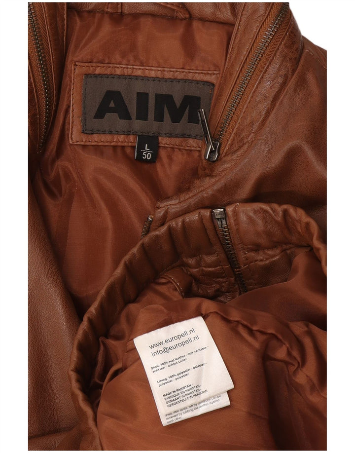 AIM Chaqueta Bomber de Cuero para Hombre EU 50 Grande Cuero Marrón