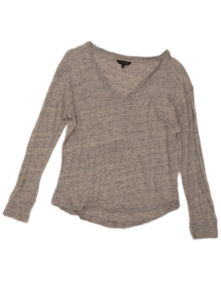 Massimo Dutti Top Mujer Manga Larga UK 42 Gris Medio Moteado