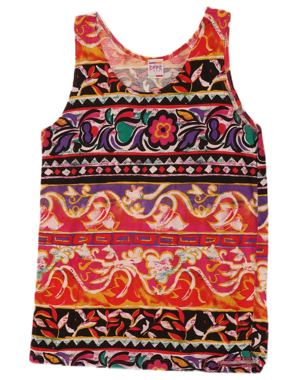 Vintage mujer chaleco top Reino Unido 14 grande multicolor floral algodón retro