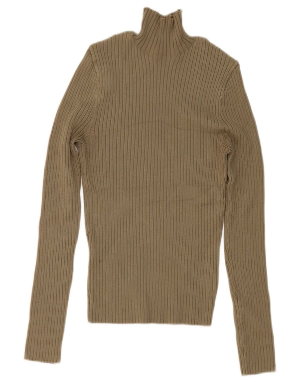 Zara Mujer Top Manga Larga UK 42 Viscosa Caqui Mediana