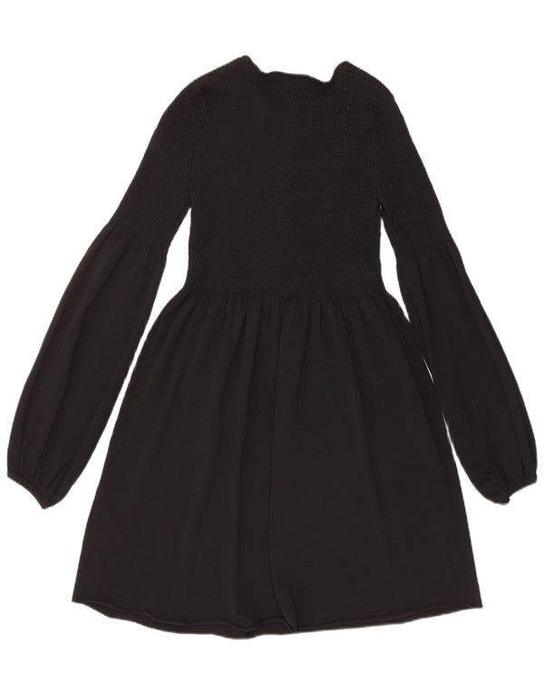 Zara Mujer Vestido Jersey De Manga Larga UK 8 Small Viscosa Negra