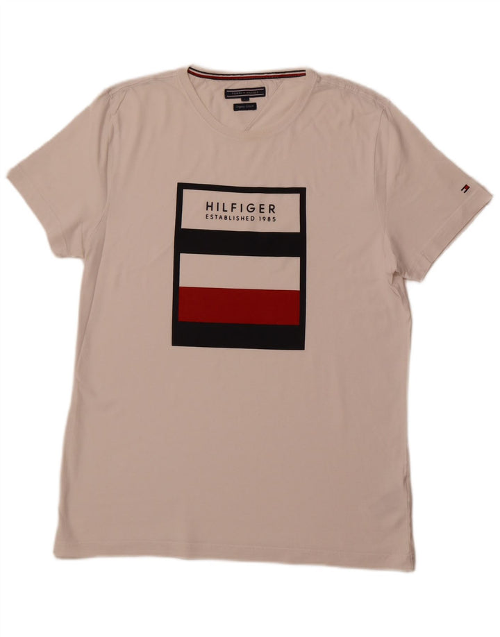 TOMMY HILFIGER Camiseta gráfica para hombre Top grande de algodón blanco