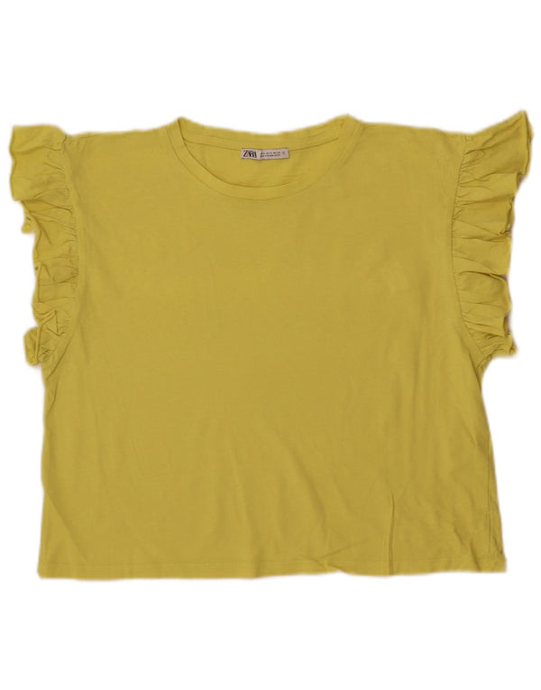 Zara Mujer Crop Blusa Top UK 10 Small Amarillo